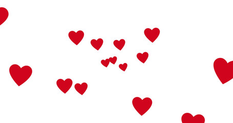 Image of red hearts floating over white background