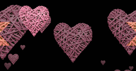 Image of pink hearts moving on black background