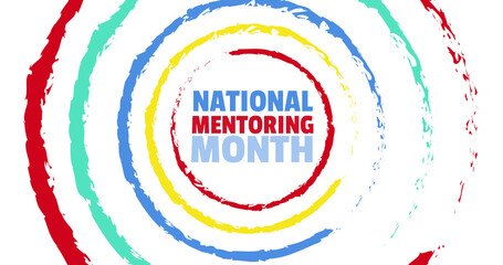 Obraz premium Image of national mentoring month text over colourful shapes on white background