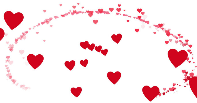 Image of red hearts floating over white background