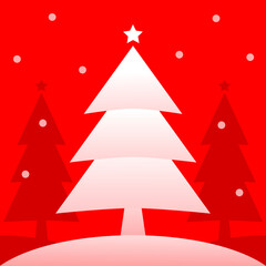 Fototapeta premium White christmas tree with snow on red background concept celebrate christmas and new year flat vector.