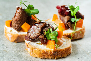 canape with beef and herbs