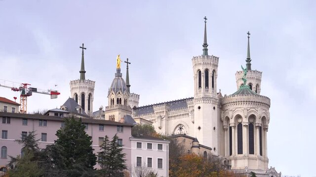 View of the Basilica of Fourvi&egrave;re from the Vieux Lyon district - Static Shot