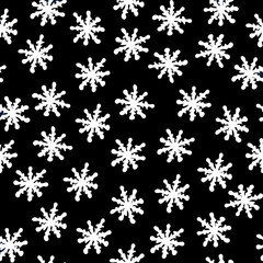 Seamless Pattern with Snowflakes on Black Background.