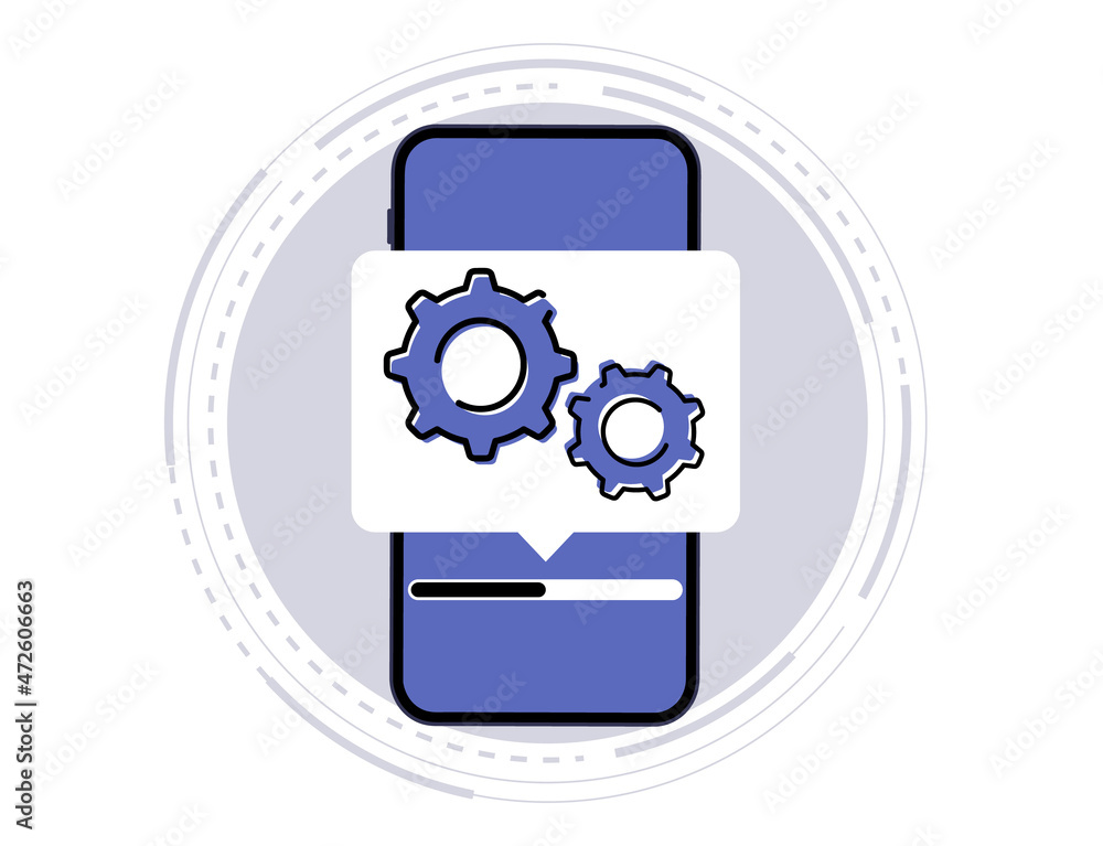 Leinwandbilder System Update. The concept of updating the system software. The download process on the smartphone screen. Improvement version software. Installing process, for landing page, ui, app, banner template