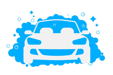 Car wash station. Carwash service icon.Cleaning the engine and car body. Transport is clean on all sides. Comprehensive washing and cleaning of the car in the car wash. Washing with foam and water