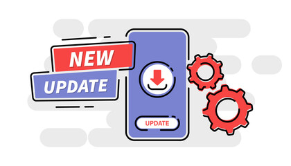 System Update. The concept of updating the system software. The download process on the smartphone screen. Improvement version software. Installing process, for landing page, ui, app, banner template