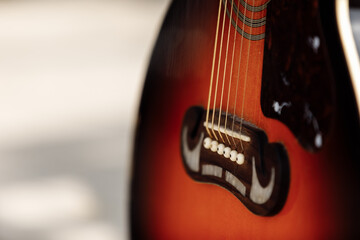Guitar strings, close up. Bass Guitars. Close up of music guitar. Musical instrument for rock,...