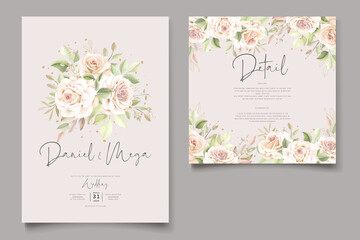 Fototapeta na wymiar hand drawn floral roses wedding invitation card set