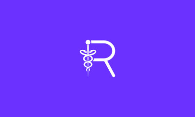 Initial Letter R incorporated with Caduceus Medical Logo Design