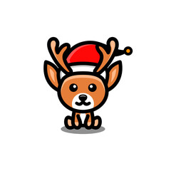 Simple Deer Cartoon in white background , vector logo design template