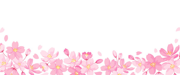 桜の花の装飾フレーム　バナーサイズ　背景イラスト　デザイン用のベクター素材