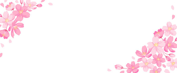 桜の花の装飾フレーム　バナーサイズ　背景イラスト　デザイン用のベクター素材