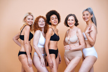 Beauty image of a group of women with different age, skin and body