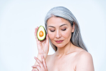 Image of a senior woman posing in studio for a body positive concepts photoshooting