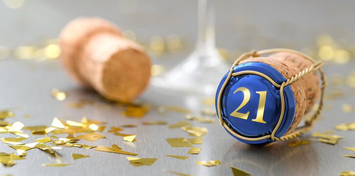 Champagne cap with the Number 21 - Powered by Adobe
