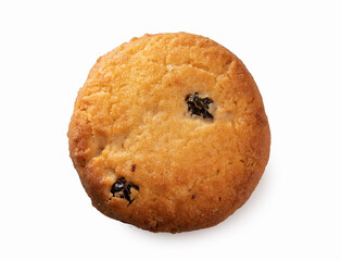 Butter cookies with raisins on a white background.