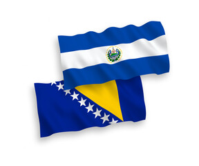 Flags of Republic of El Salvador and Bosnia and Herzegovina on a white background