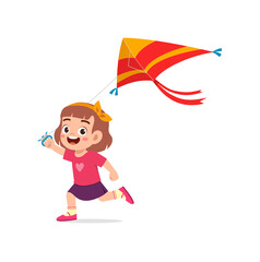 cute little girl play kite outside and feel happy