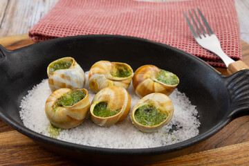 escargots frais cuits au four avec persil et beurre à l'ail 