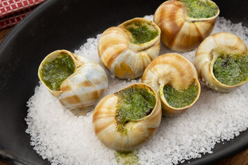 escargots frais cuits au four avec persil et beurre à l'ail 