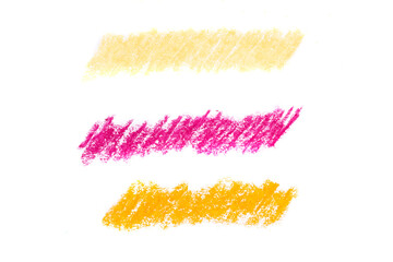 set of colored oil pencil strokes isolated on white background