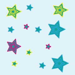 beautiful festive banner with multicolored stars on a delicate blue background, template for postcards, walls, covers