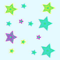 beautiful festive banner with multicolored stars on a delicate blue background, template for postcards, walls, covers