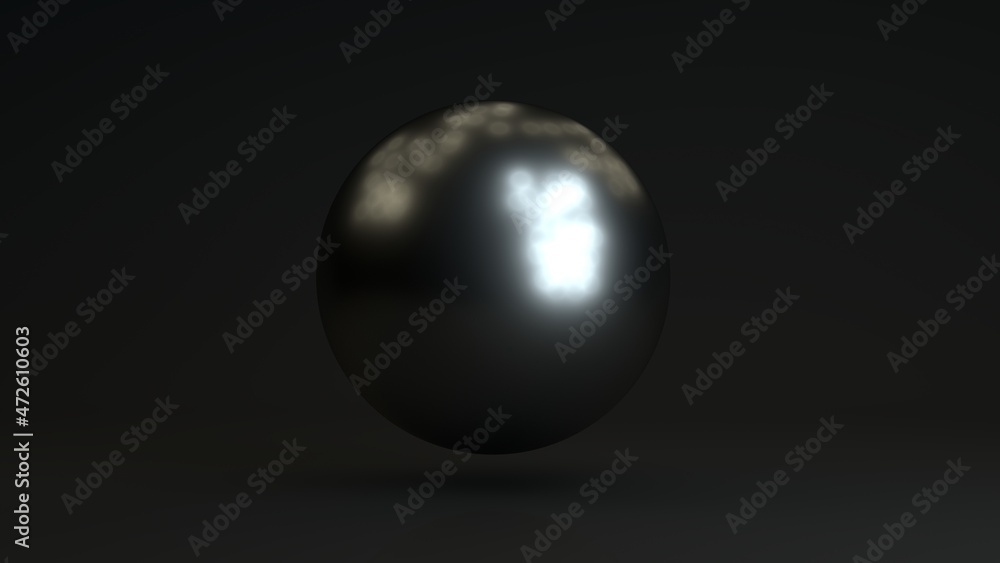 Poster 3d rendering of a steel sphere in a dark space. a sphere made of silver with reflections. abstract c