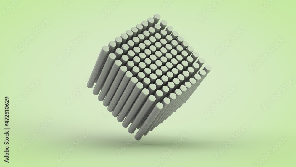 Poster 3d rendering of an array of long cylinders, sticks. objects are strictly located in space and have t