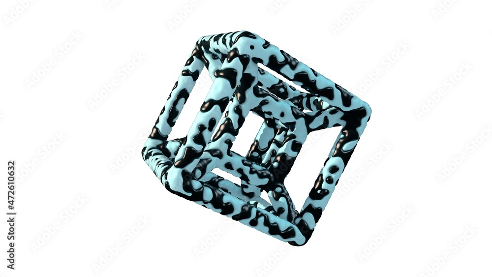 Poster 3d rendering of a hypercube. a tesseract made of blue and black materials. isolated on a white backg