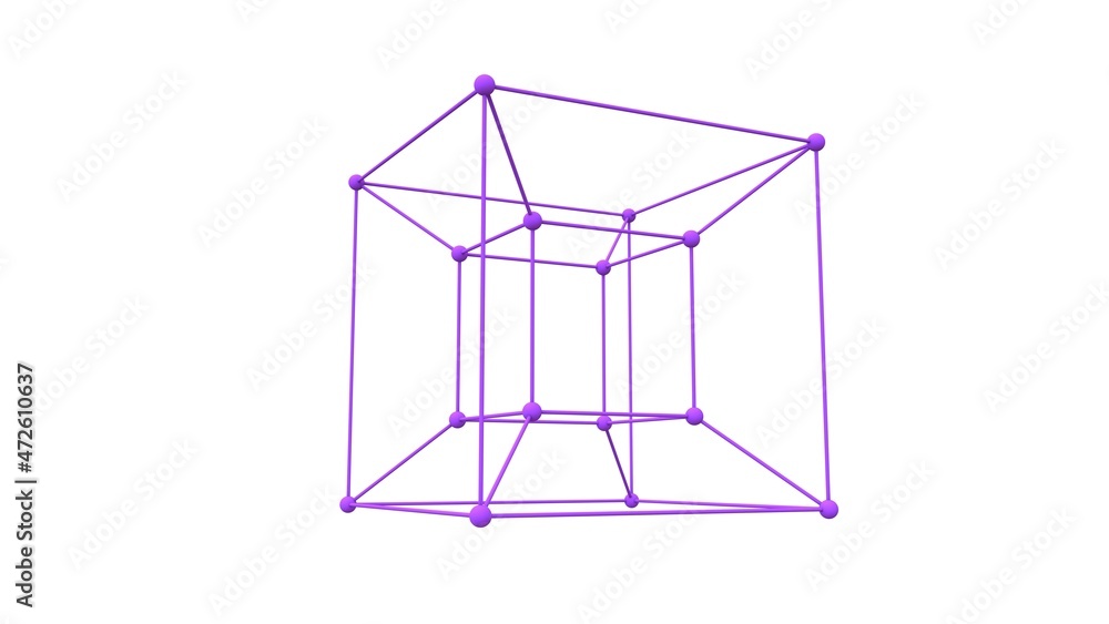 Poster 3d rendering of a hypercube. the tesseract is purple, isolated on a white background. 3d model of a 