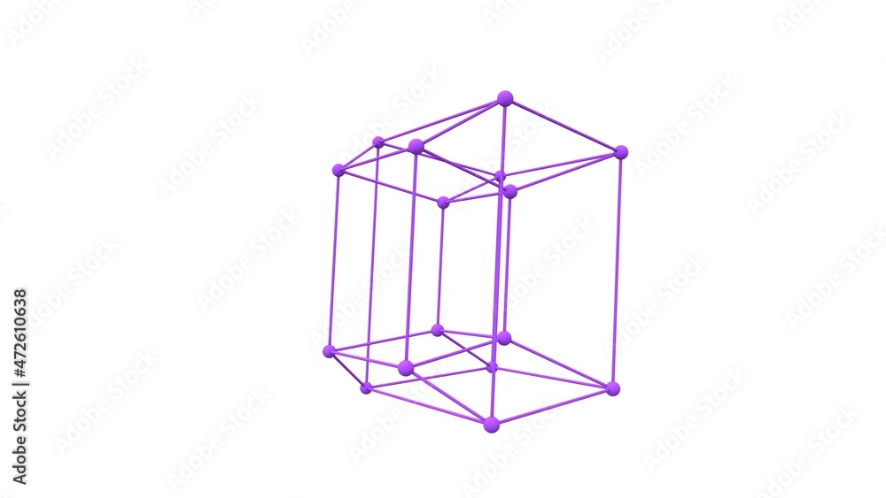 Poster 3d rendering of a hypercube. the tesseract is purple, isolated on a white background. 3d model of a 