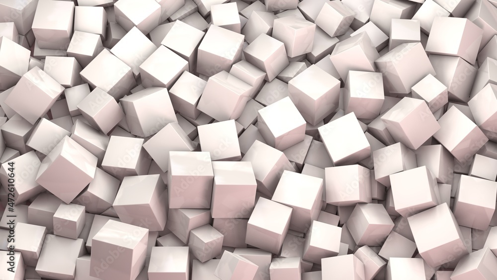 Poster 3d rendering of many pink cubes. background image of a chaotic set of geometric shapes. 3d illustrat