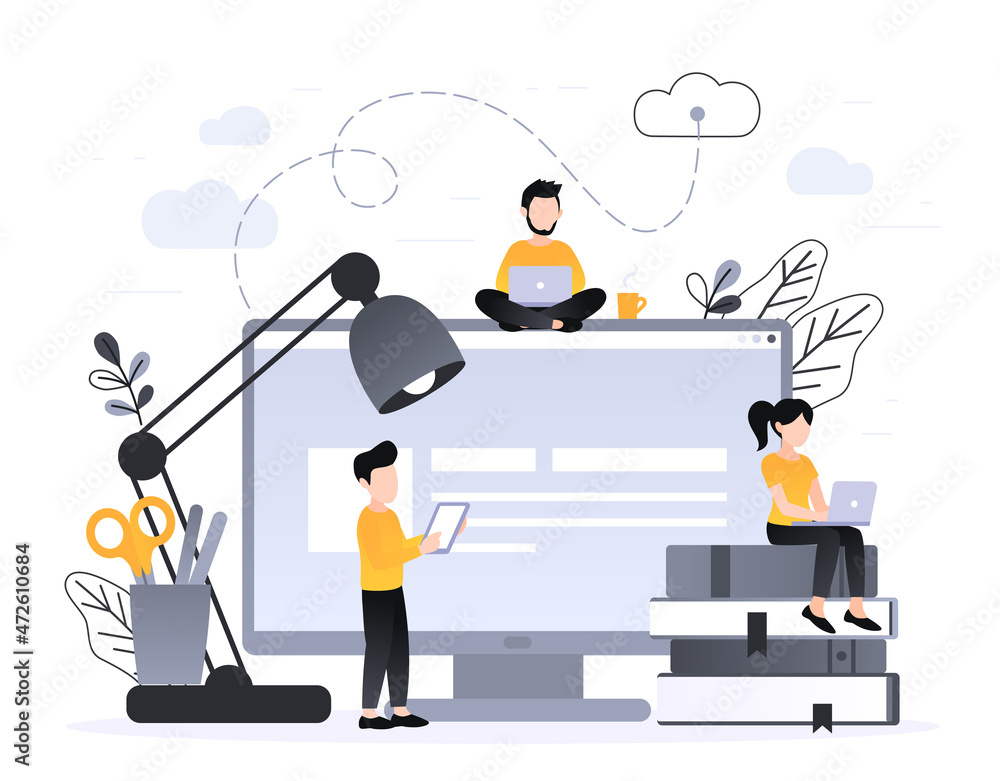 Poster landing page template of online education program. modern flat design concept of web page. vector il