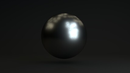 3d rendering of a steel sphere in a dark space. A sphere made of silver with reflections. Abstract composition.