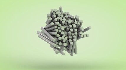 3d rendering of an array of long cylinders, sticks. A cloud of randomly arranged geometric objects. 3d illustration for an abstract background.