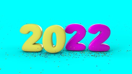 3d rendering of the New Year's date 2022. Colorful numbers, children's style, joyful design.