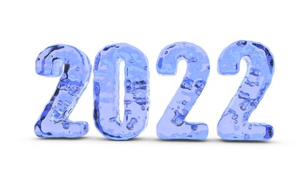 3d rendering of the new year's date 2022. Text from water with air bubbles. The water is boiling. The idea of cleanliness, the future of clean environmental technologies, environmental protection.