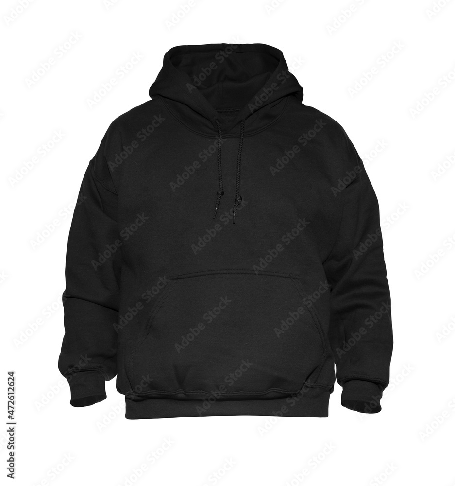 Wall mural blank hoodie sweatshirt color black on invisible mannequin template front view on white background