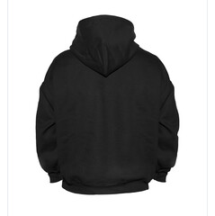 Blank hoodie sweatshirt color black on invisible mannequin template back view on white background
