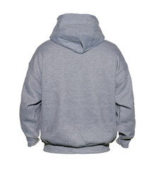Blank hoodie sweatshirt color gray on invisible mannequin template back view on white background
