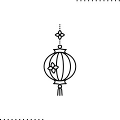 Chinese lantern contour, paper art style, vector icon isolated on white 