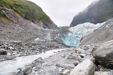 View of Franz Josef Glacier in Westland Tai Poutini National Park on the West Coast of South Island, New Zealand