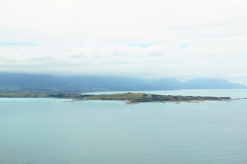 Arial view of Kaikoura, South Island in New Zealand. Taken from helicopter view.
