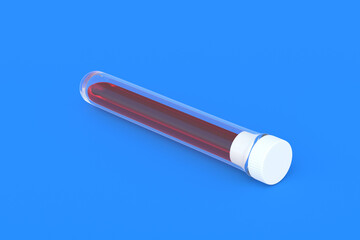 Test tube with cap and liquid. Scientific experiments. Development of vaccines, drugs. Medical tests. Modern biotechnology. Biological weapons. Medical or science laboratory. 3d render