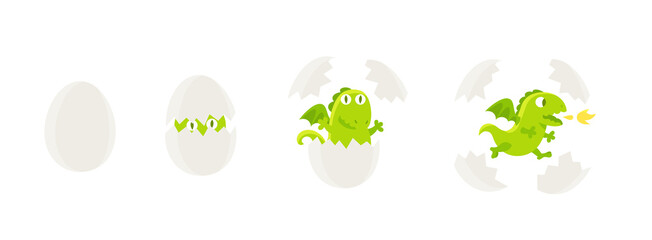 The Dragon hatches from the egg. Vector illustration.