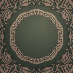 Greeting card in green with vintage brown pattern prepared for typography.