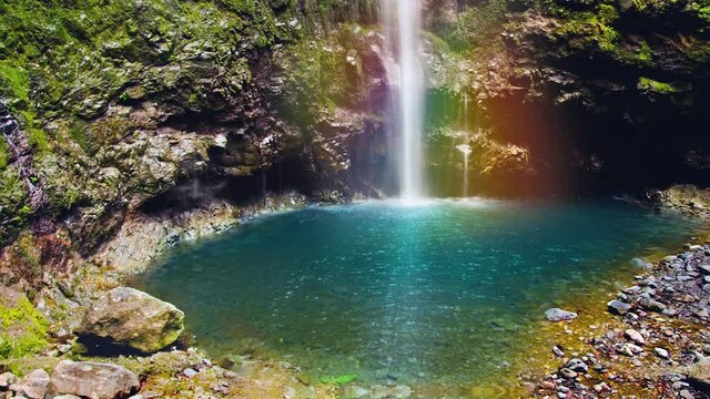 Magical rainbow from a hidden mountain waterfall -Animation