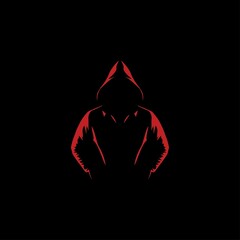 Mysterious Man with Red Jumper Sweatshirt Hoodie Jacket Jumpsuit on black background